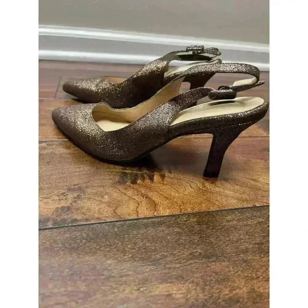 Marchez Vous X Yeardley Mara Gold Copper Shimmer Leather Slingback Shoe Sz 6